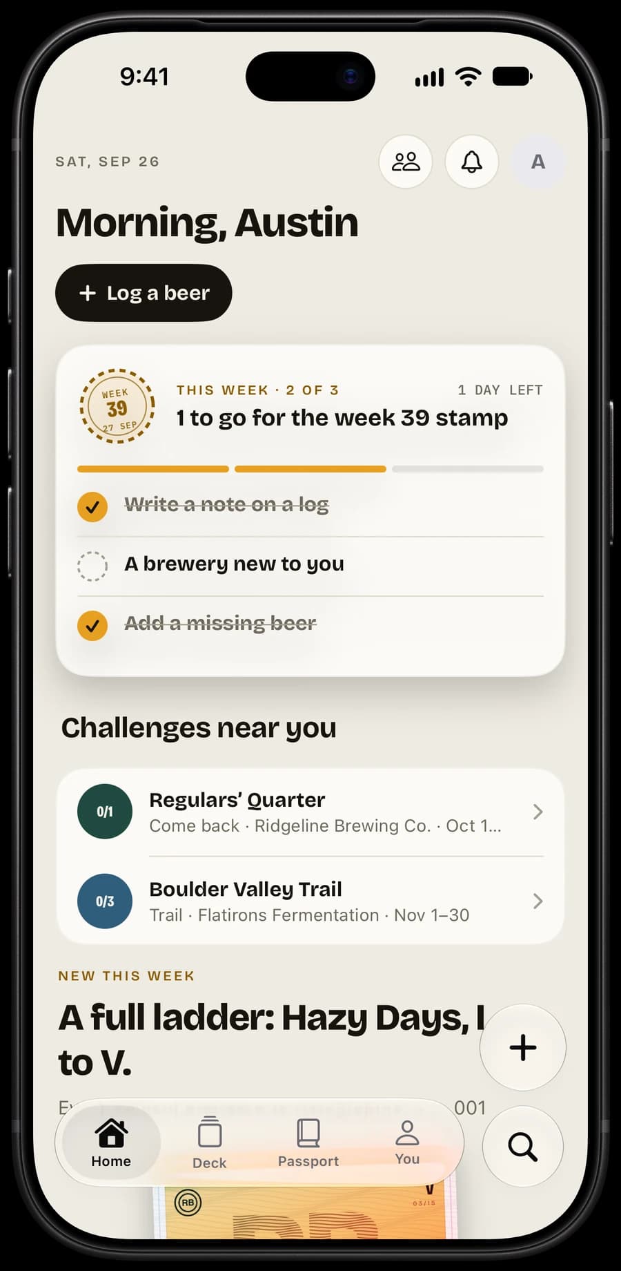 Home in PintDeck Taste: “Morning, Austin”, one to go for the week 39 stamp, and challenges near you